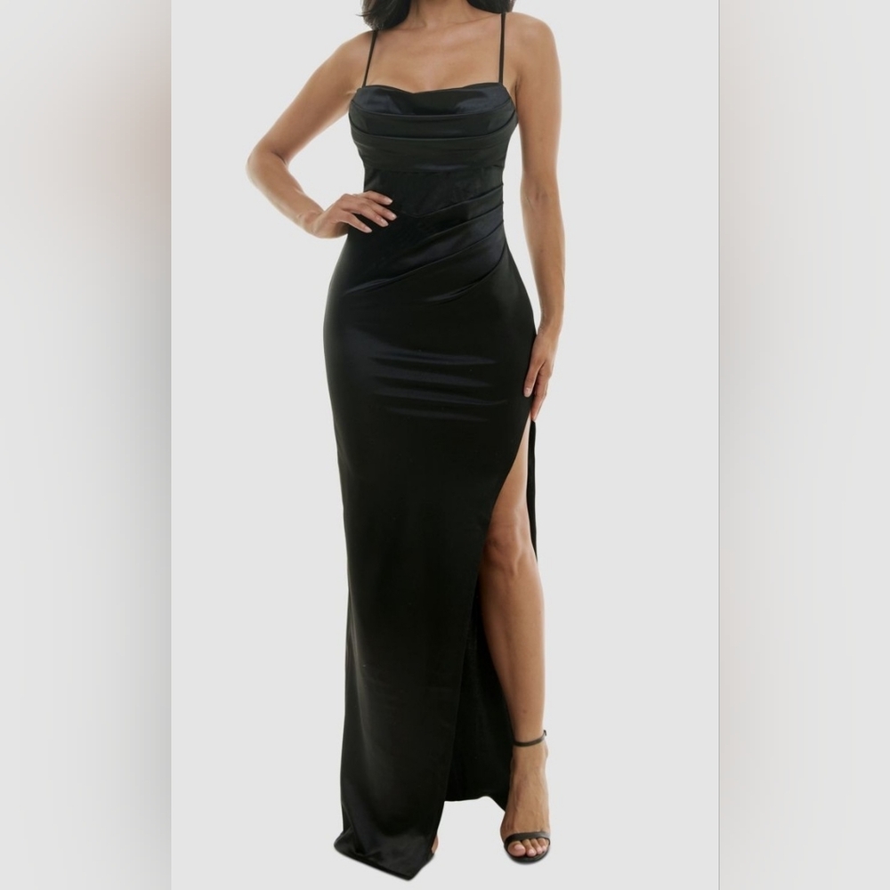 Emerald Sundae Black Satin Dress Label Close-Up